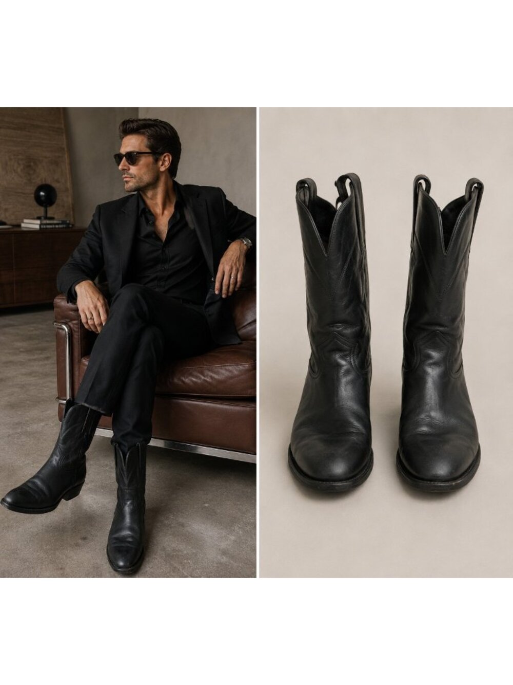 Cuadra Black Leather Western Cowboy Boots Men's Approx US 12 D Mexico Pull On